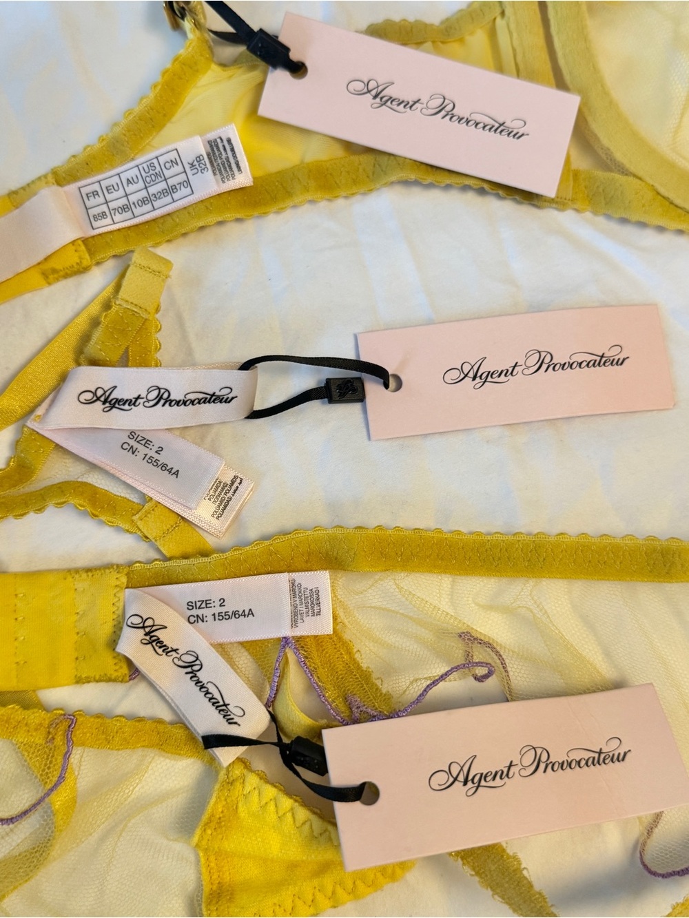 Agent Provocateur Yellow Sheer Embroidered Bra & Garter Set - Picture 9 of 9